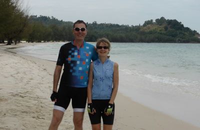Ruth and Phil Dunnell Cycling on the  tour with redspokes